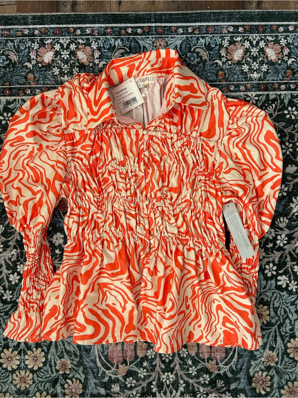 Ghospell Aster Swirl Print Shirt - Cream and Tangerine